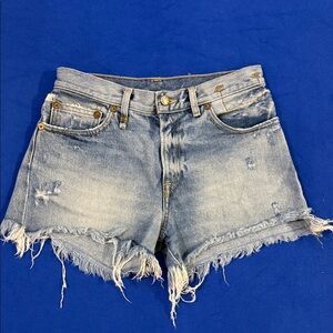 R13 Light Blue Frayed Hem Jean Shorts 25